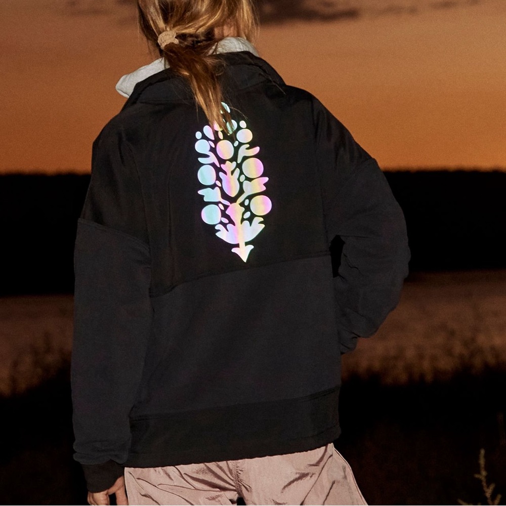 Free People Black Hoodie with Iridescent Design